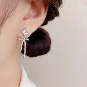 S925 Silber Zirkon Diamant Schleife Ohrringe elegante Mode Luxus Schmuck Damen Ohrschmuck