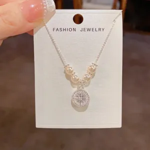 Deliziosa collana con pendente in perla stella zircone elegante moda catena clavicolare argento donna