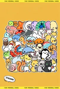 Cute cartoon animal stickers waterproof vinyl decals for phone case laptop luggage DIY crafts