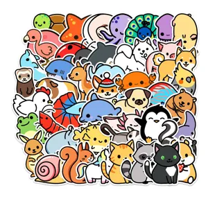 50pcs cute cartoon animal stickers waterproof vinyl decals for laptop phone case luggage DIY