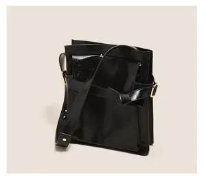 Black patent leather shoulder bag detailed texture retro crossbody bag daily chic style