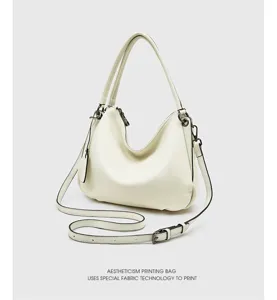 Cream white leather shoulder bag women hobo crossbody bag casual daily tote purse handbag