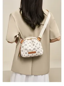 Women vintage monogram crossbody bag with wide strap, chic casual shoulder purse.