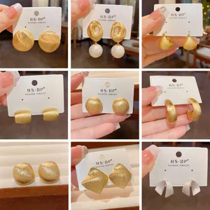 Französische Vintage-Kupfer Gebürstete Metallohrringe Damen Gold Silber Plattiert Geometrische Mode Schmuck Ohrringe
