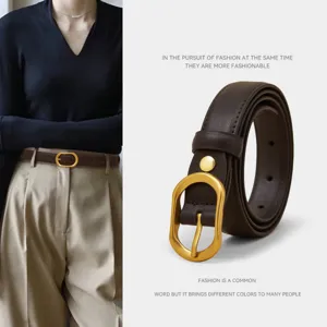 Women Genuine Leather Belt Minimalist Casual Metal Buckle Thin Waist Strap For Jeans Dress Fashion Accessories