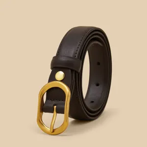 Women stylish genuine leather belt with gold buckle casual jeans accessory elegant waist belt