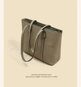 Detailed view of the stylish crocodile pattern tote bag showing fine leather texture and hardware.