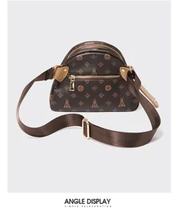 Brown monogram crossbody bag for women, stylish vintage shoulder bag with adjustable strap.