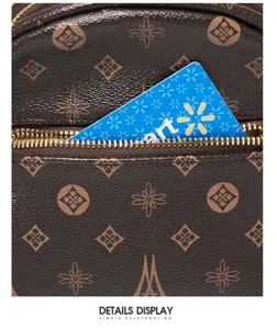 Brown monogram leather shoulder bag detail view, classic luxury style everyday crossbody bag.