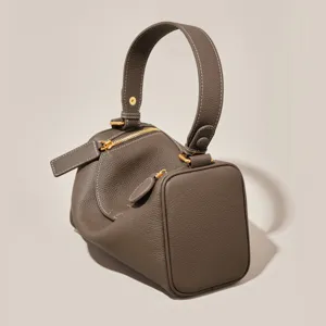 Women leather pillow bag boston handbag stylish top handle shoulder bag grey fashion purse