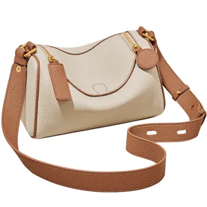 Women's stylish leather pillow bag, versatile crossbody Boston handbag with wide strap.