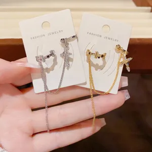 Polsino per Orecchio con Nappa a Catena a Croce in Rame di Moda per Donna Orecchini a Clip con Strass Punk Gioielli