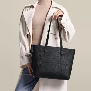 Women's Large Capacity Tote Bag Fashion Crocodile Pattern Leather Shoulder Bag Commuter Daily Handbag