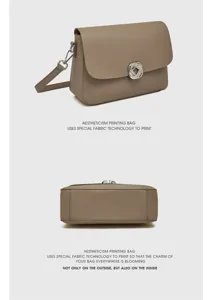 Detailed view of women genuine leather shoulder bag featuring unique twisted metal clasp.