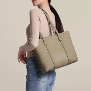 Women's crocodile pattern large capacity commuter tote bag simple fashion shoulder bag main image