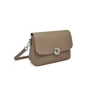 Women genuine leather shoulder crossbody bag taupe elegant fashion commuter daily handbag