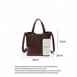 Borsa a secchiello marrone retrò da donna borsa a tracolla casual con manico e cinghia lunga