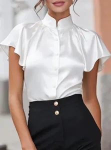 Camicia raso collo alto manica corta donna chic elegante casual ufficio top