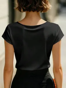 Top de verano mujer manga corta slim versátil, elegante color sólido casual diario.