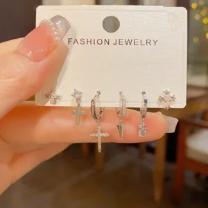 European and American cross-border fashion simple zircon cross set earrings wholesale