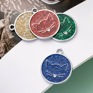 Medaglietta per Gatti in Metallo Epossidico Glitter Rotonda Targhetta Nome Ciondolo Anti-Smarrimento per Cani Gatti Articoli per Animali