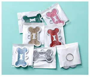 Glitter bone pet ID tag, colorful metal dog tag pendant, anti-loss cat nameplate, pet accessory