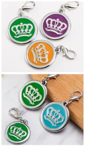 Zinc alloy crown pet ID tag dog cat collar pendant multi-color metal charm accessory
