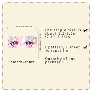 Detail view of anime eyes stickers, single size 5.5-8.5cm, 50pcs pack, no repetition.