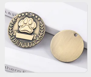 Retro bronze dog id tag zinc alloy pet collar pendant blank and paw print metal accessories 1pc
