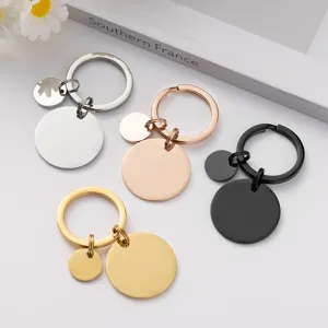 Stainless steel blank round pet ID tags metal keychains, multi-color pet collar accessories.