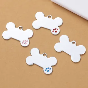 Placa de Identificación para Mascotas de Aleación de Zinc Lindo Diseño de Hueso con Huella de Pata Colorida Placa de Metal para Gatos y Perros