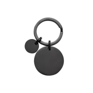 Black stainless steel round blank dog tag keychain pendant for pet collar anti-lost accessory