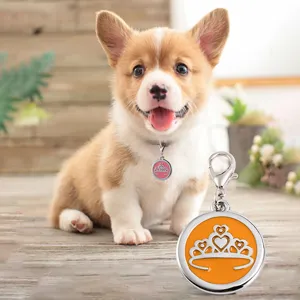 Niedlicher metallener Haustier Hundemarke Kronen Anhänger runde Halsband ID Marke.