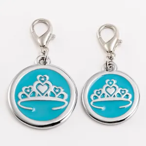 Zinklegierung runde Haustier ID Markierung mit blauem Kronen Emaille Design und Karabiner