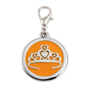 Metall Hundemarke mit orangefarbenem Emaille-Kronenherz-Design, süßer Halsband-Anhänger.
