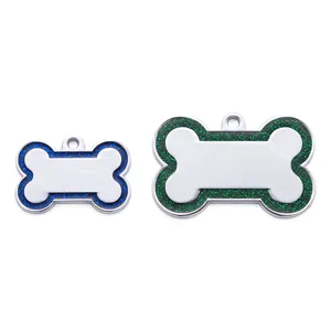 Glitter Bone Pet ID Tags Zinc Alloy Dog Name Tags Blanks for Custom Laser Engraving
