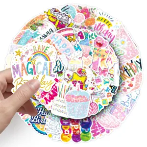50 Pcs Autocollants Laser Anniversaire imperméables Dessin Animé Décoration Gobelet
