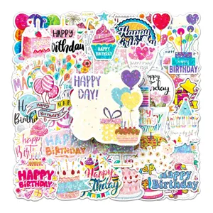50pcs Autocollants Laser Anniversaire Étanches Dessin Animé Stickers pour Bouteille