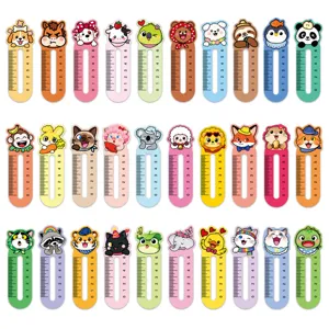 30pcs cute cartoon animal bookmarks with 0-6cm mini ruler kids stationery paper reading clips