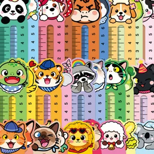 Cute animal ruler bookmarks set for reading, colorful cartoon paper book markers for kids students.