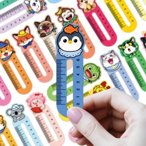 Cute cartoon animal straight-edge bookmarks, paper ruler book clips for reading and study.