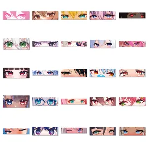 Close-up details of anime eye stickers, featuring various creative cartoon character expressions.