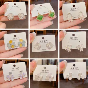 Pendientes De Botón De Strass De Cristal Hechos A Mano Para Mujer Poste De Plata De Ley 925 Flor Bañada En Oro Mariposa Joyería Dulce