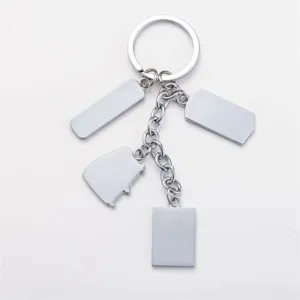 Zinc alloy keychain metal keyring with blank tags for custom engraving and backpacks.