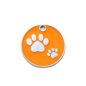 Metal pet dog tag ID nameplate, orange enamel zinc alloy anti-lost collar accessory.