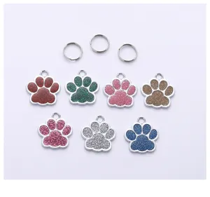 Glitter paw print dog tag metal pet ID tag cute puppy collar charm accessory set nice