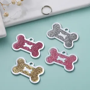 Anti-Lost Pet ID Tag Glitter Bone Metal Dog Tag Cute Puppy Name Plate Collar Pendant Pet Accessories