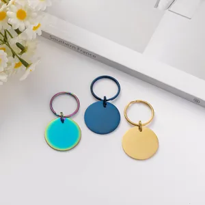 Stainless steel blank dog tags pet ID tags round metal blank keychains with sturdy split rings