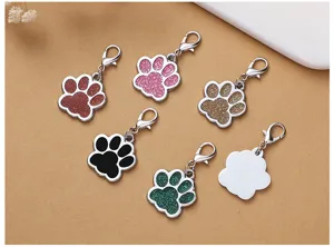 Zinc alloy pet ID tag glitter paw dog collar charm metal anti-lost pendant pet accessories