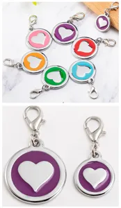 Zinc alloy colorful heart pet ID tag keychain pendant with lobster clasp for dog puppy accessories.